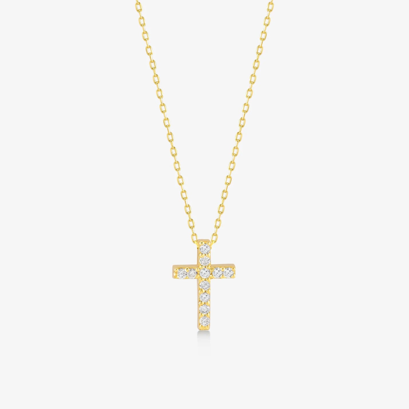 Diamond Cross Necklace in 10K or 14K Solid Gold: Dainty Pave Pendant for Women