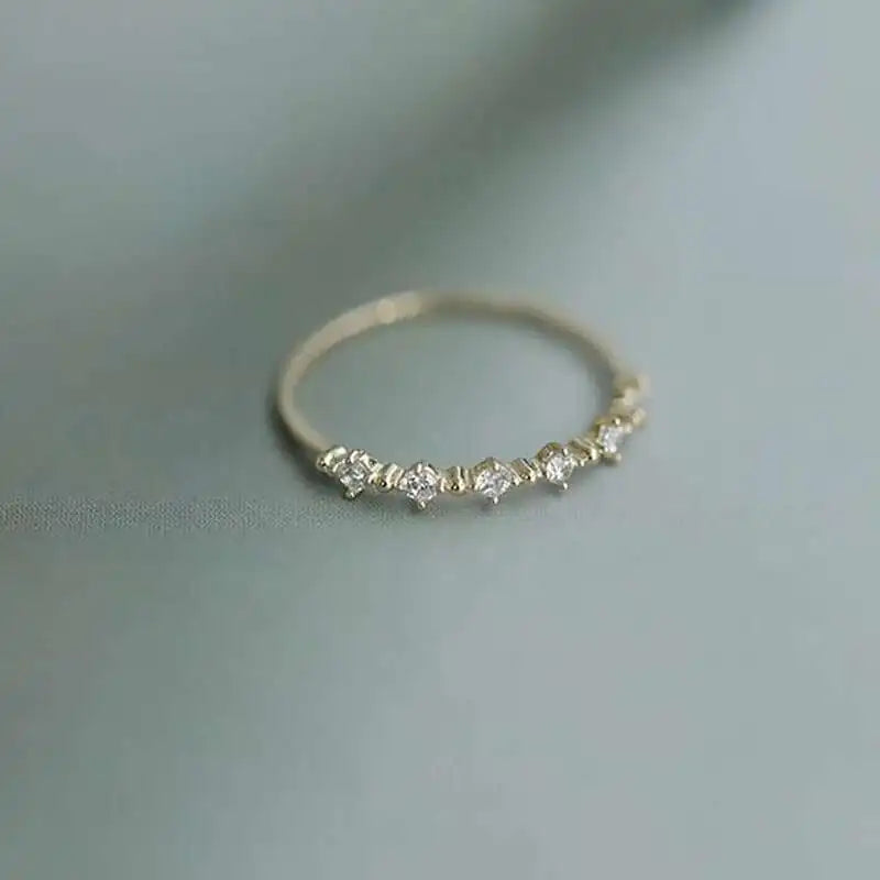 14K Gold Minimalist Stacking Ring with Thin Diamond CZ Crystals, Model Kj509
