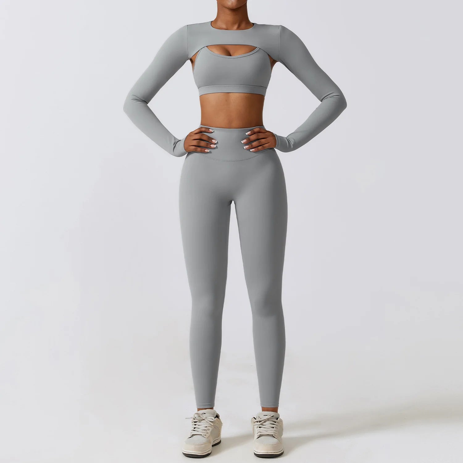 Sportswear Yoga Set Women'S Workout Clothes Athletic Wear Sports Gym Legging Seamless Fitness Bra Crop Top Long Sleeve Yoga Suit