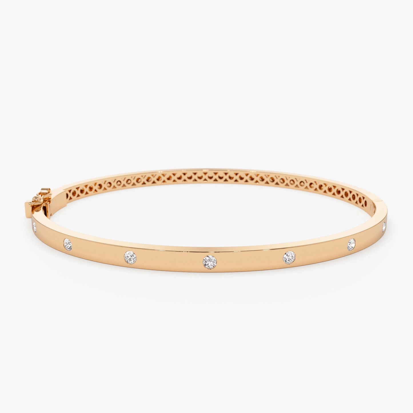 3MM Wide Bangle Bracelet, 7 Diamond Bezel Setting Bracelet, Layering Bangle, Stacking Diamond Bracelet, Flat Bangle Bracelet, Gift for Mom