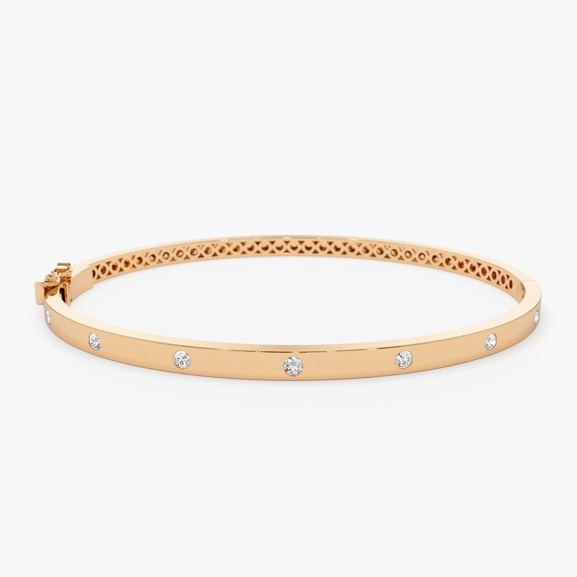 3MM Wide Bangle Bracelet, 7 Diamond Bezel Setting Bracelet, Layering Bangle, Stacking Diamond Bracelet, Flat Bangle Bracelet, Gift for Mom