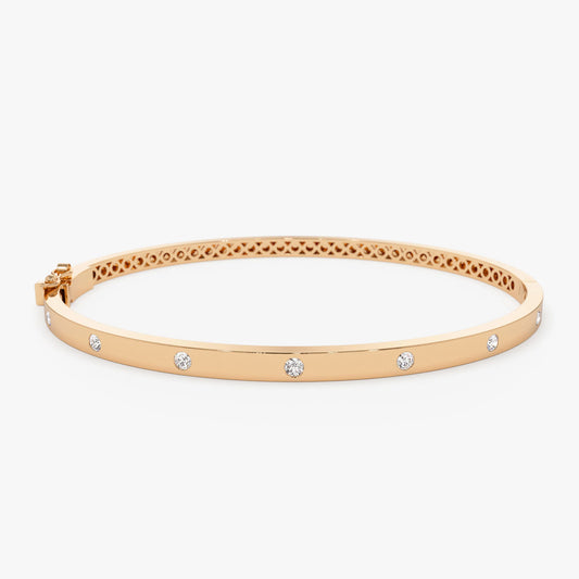 3MM Wide Bangle Bracelet, 7 Diamond Bezel Setting Bracelet, Layering Bangle, Stacking Diamond Bracelet, Flat Bangle Bracelet, Gift for Mom