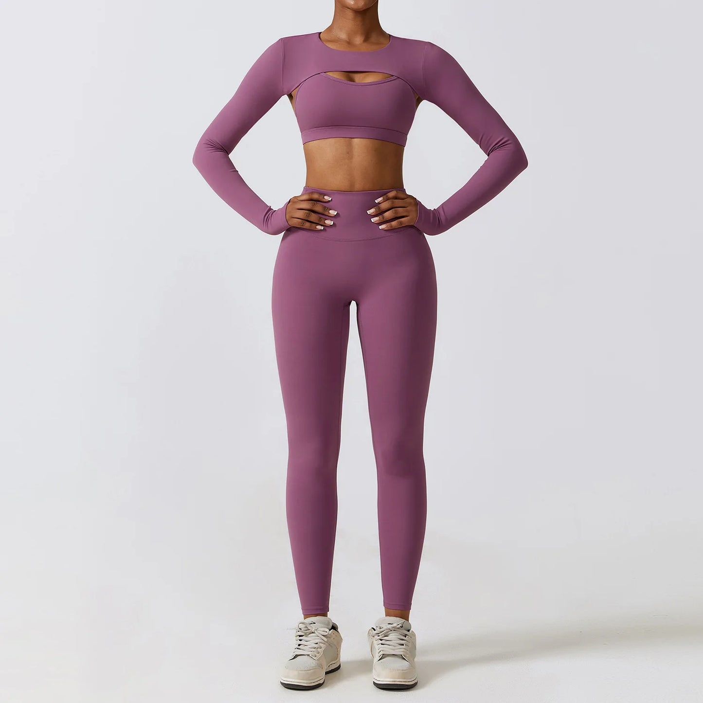 Sportswear Yoga Set Women'S Workout Clothes Athletic Wear Sports Gym Legging Seamless Fitness Bra Crop Top Long Sleeve Yoga Suit