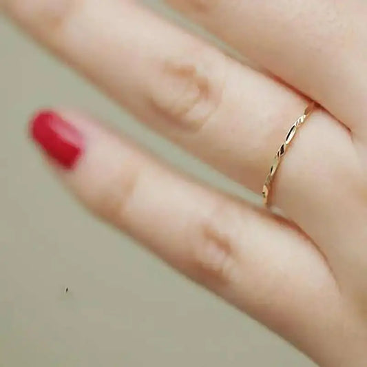 14K Solid Gold Minimalist Stacking Ring - Dainty Mid-Century Design for Brides and Friends