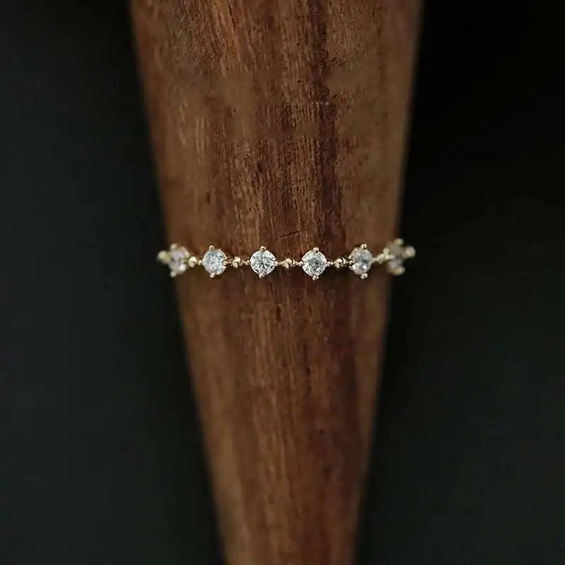 14K Gold Minimalist Stacking Ring with Thin Diamond CZ Crystals, Model Kj509