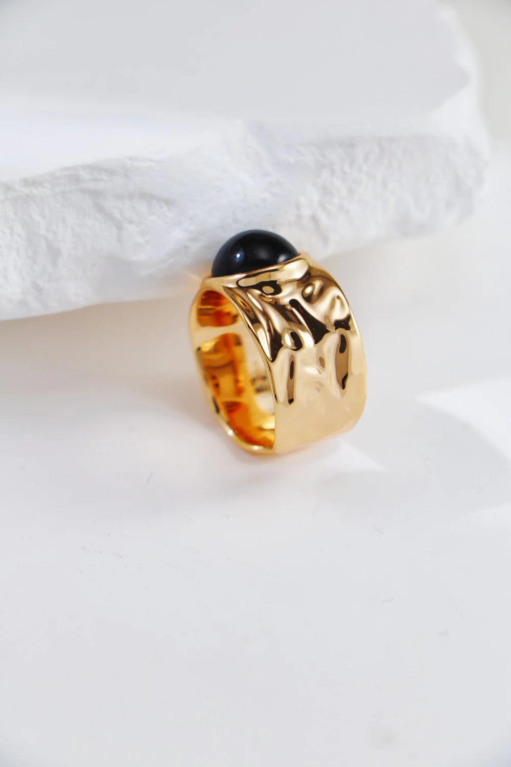 Vintage Gold Black Onyx / White Crystal Ring