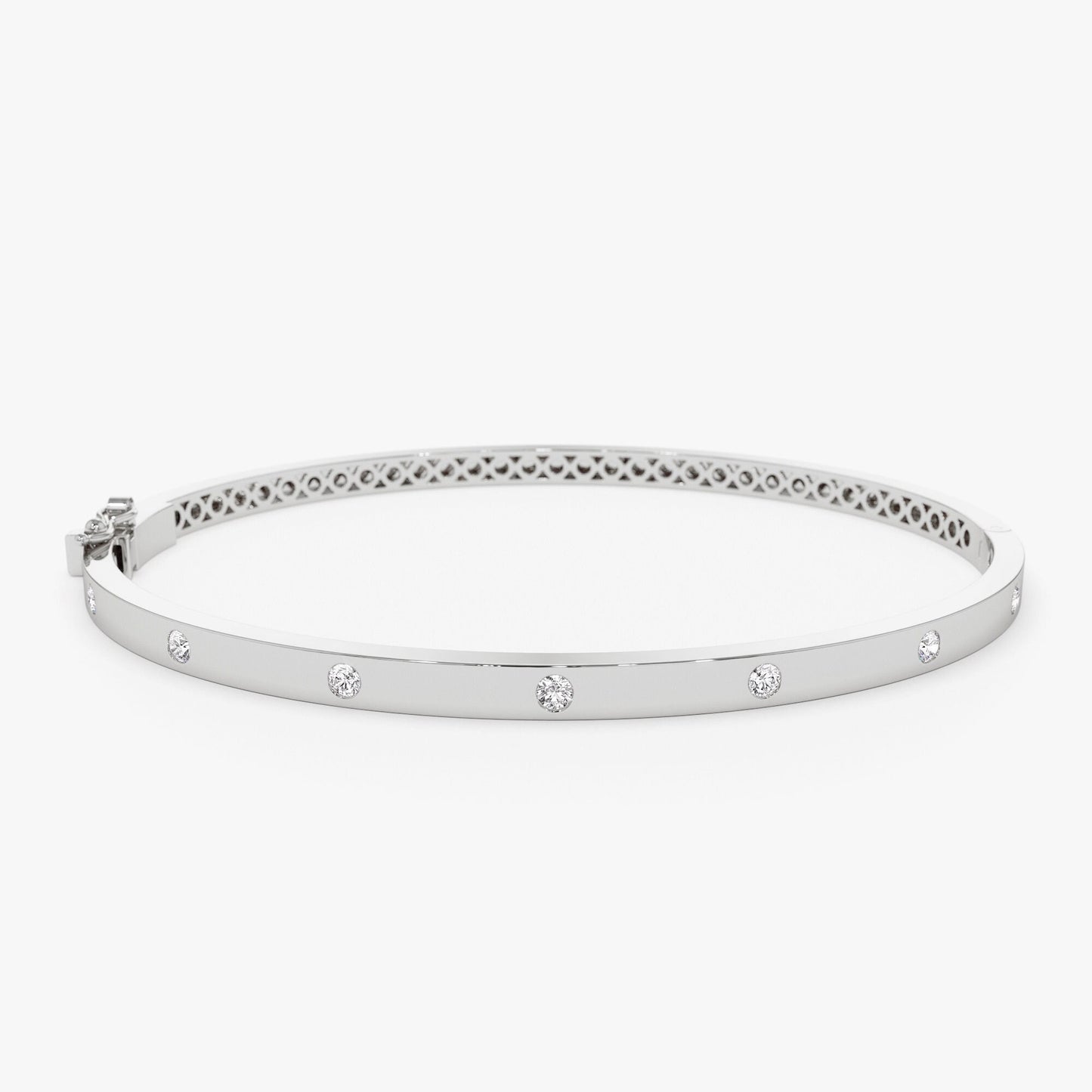 3MM Wide Bangle Bracelet, 7 Diamond Bezel Setting Bracelet, Layering Bangle, Stacking Diamond Bracelet, Flat Bangle Bracelet, Gift for Mom