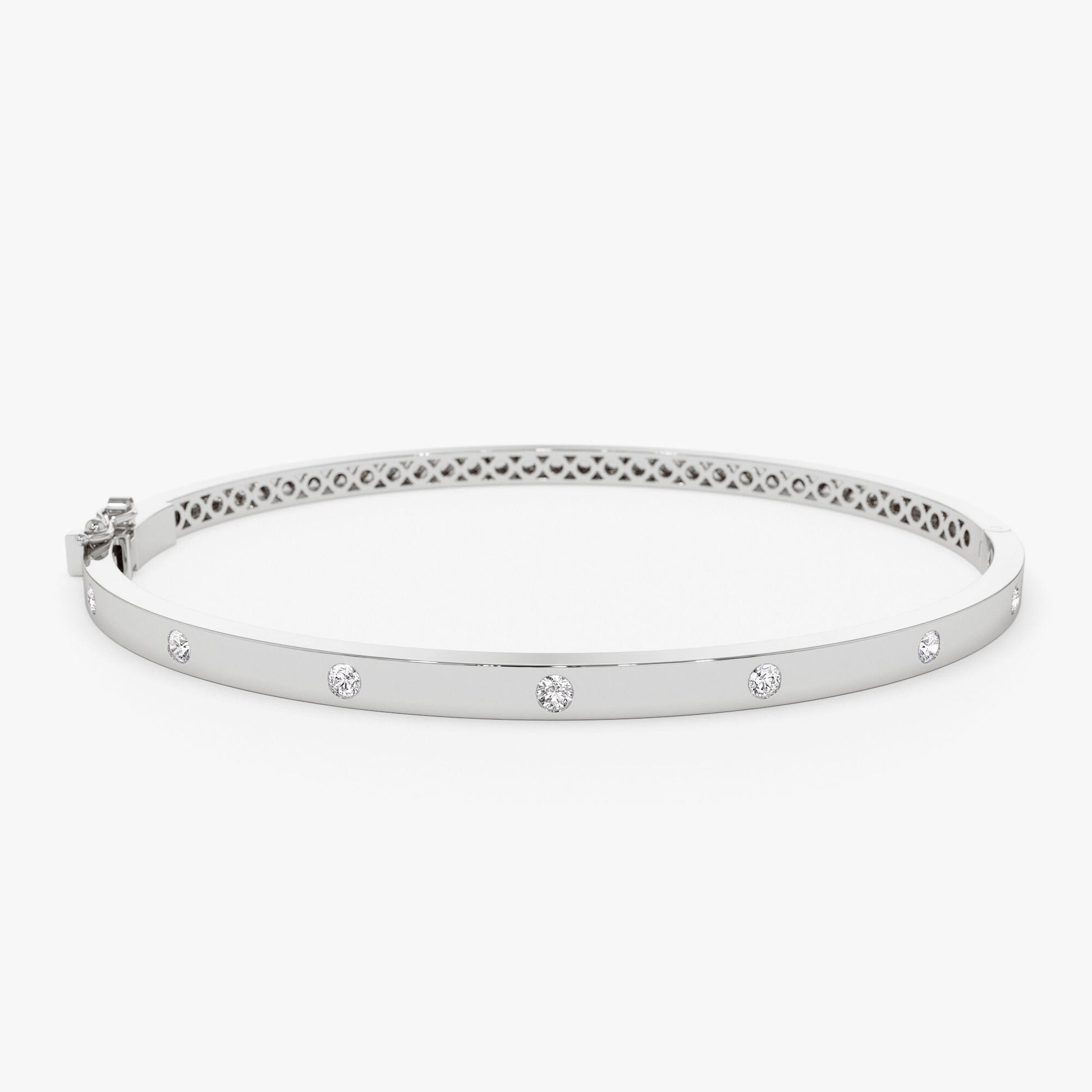 3MM Wide Bangle Bracelet, 7 Diamond Bezel Setting Bracelet, Layering Bangle, Stacking Diamond Bracelet, Flat Bangle Bracelet, Gift for Mom