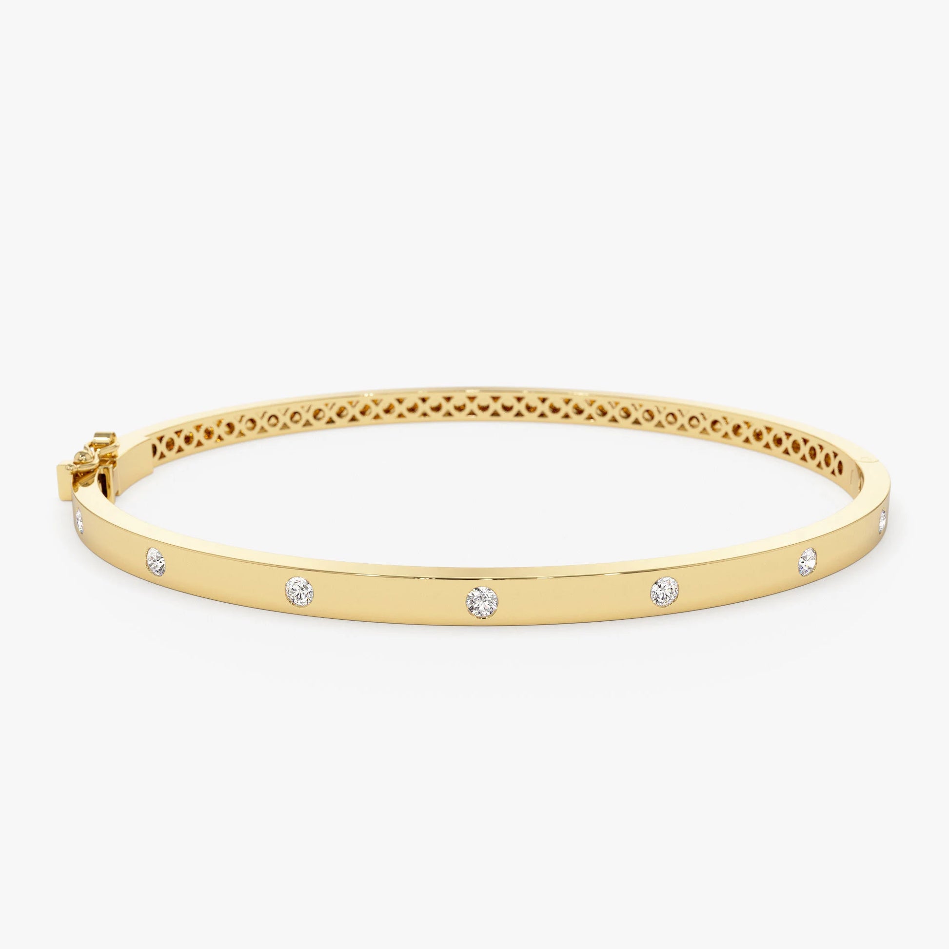 3MM Wide Bangle Bracelet, 7 Diamond Bezel Setting Bracelet, Layering Bangle, Stacking Diamond Bracelet, Flat Bangle Bracelet, Gift for Mom