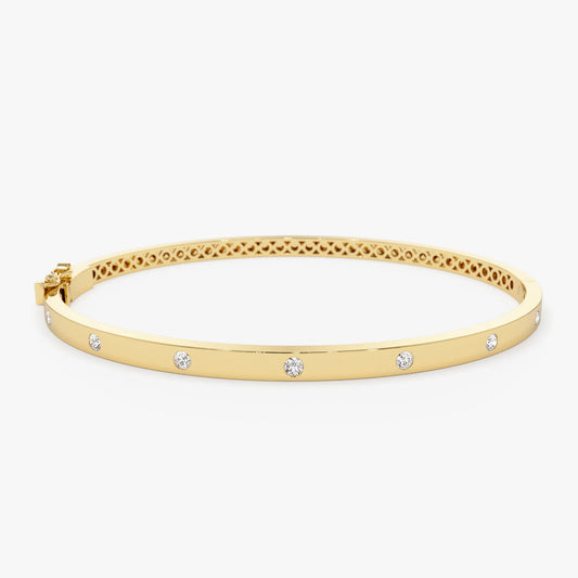 3MM Wide Bangle Bracelet, 7 Diamond Bezel Setting Bracelet, Layering Bangle, Stacking Diamond Bracelet, Flat Bangle Bracelet, Gift for Mom