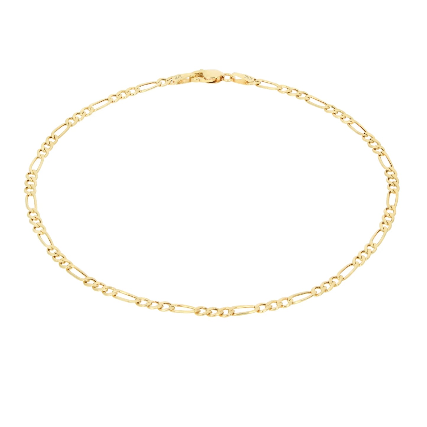 10K Real Yellow Gold Figaro Link 2.5Mm Chain Bracelet or Anklet (7"-9") Dainty Italian Jewelry for Men & Women