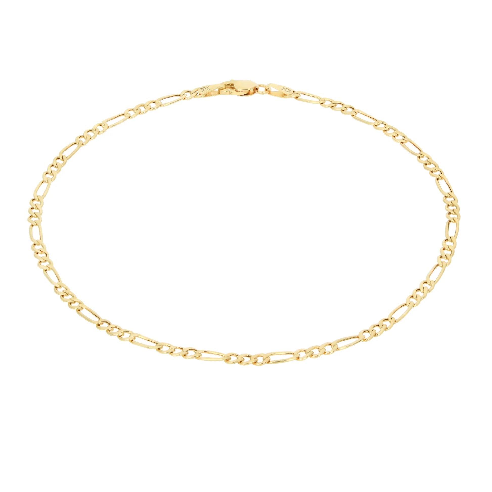 10K Real Yellow Gold Figaro Link 2.5Mm Chain Bracelet or Anklet (7"-9") Dainty Italian Jewelry for Men & Women
