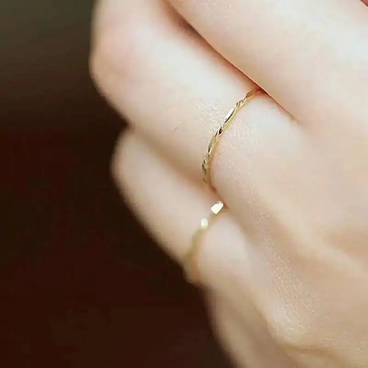 14K Solid Gold Minimalist Stacking Ring - Dainty Mid-Century Design for Brides and Friends