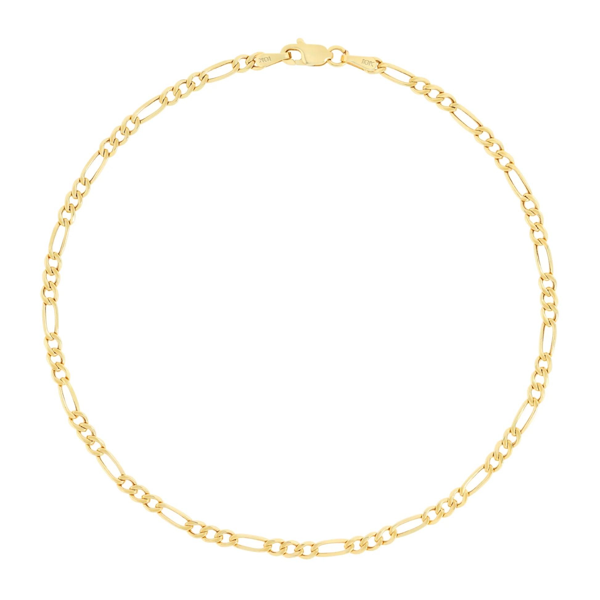 10K Real Yellow Gold Figaro Link 2.5Mm Chain Bracelet or Anklet (7"-9") Dainty Italian Jewelry for Men & Women