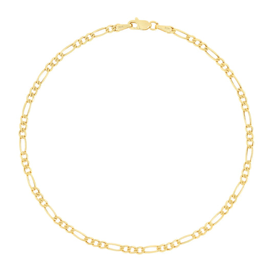 10K Real Yellow Gold Figaro Link 2.5Mm Chain Bracelet or Anklet (7"-9") Dainty Italian Jewelry for Men & Women
