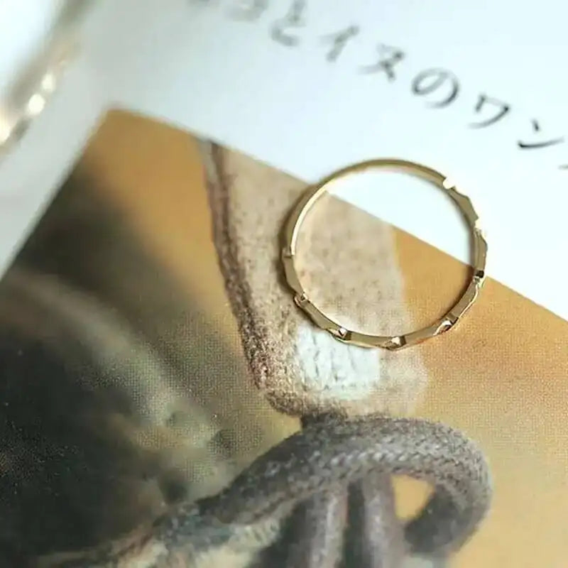 14K Solid Gold Minimalist Stacking Ring - Dainty Mid-Century Design for Brides and Friends