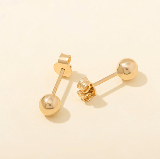 14K Gold Ball Stud Earings/ 5 Mm / Pair 14 K Solid Gold
